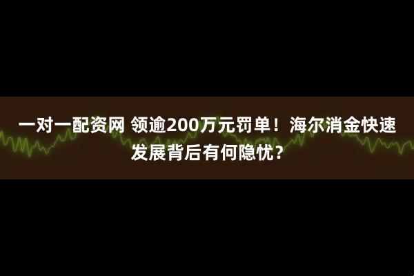 一对一配资网 领逾200万元罚单！海尔消金快速发展背后有何隐忧？